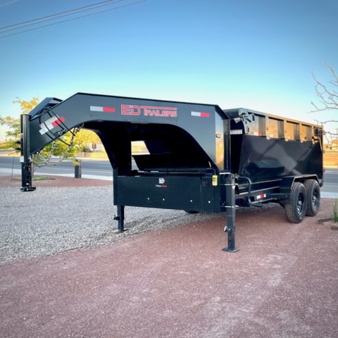 Roll-off dumpster with tarp cover and hydraulic gooseneck