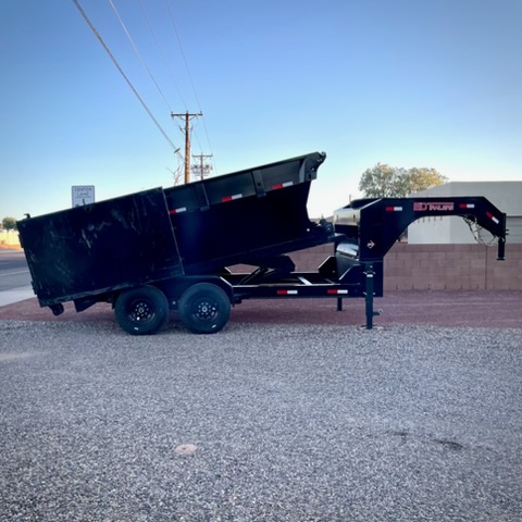 Dual axle roll-off dumpster showing full length
